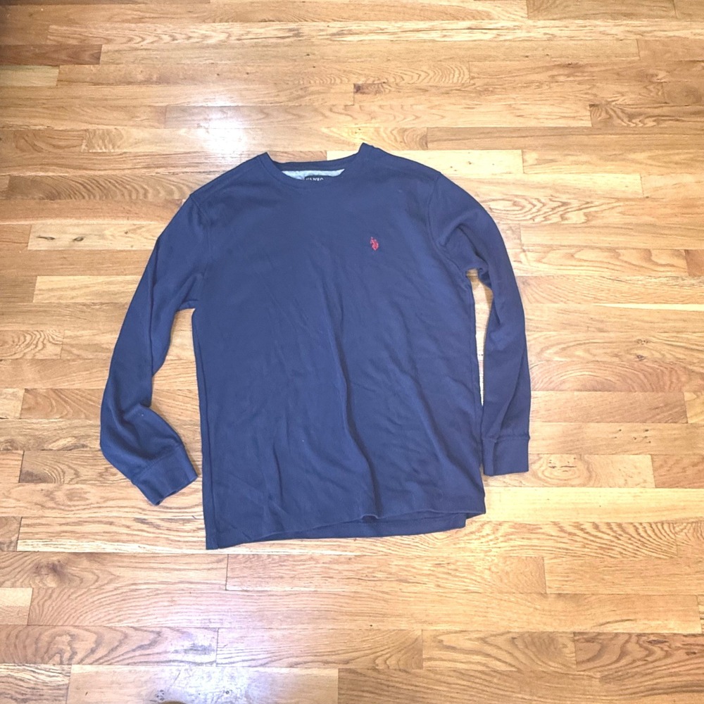 US Polo Assn Mens 2XL Navy Blue Waffle Knit Thermal Long Sleeve Shirt Logo